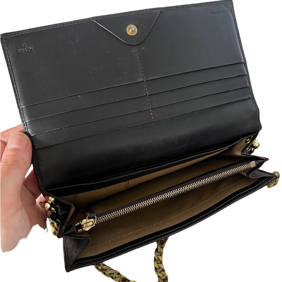 Vintage Fendi Zucca Print + Leather Trifold Convertible Wallet on Chain - Picture 10 of 12